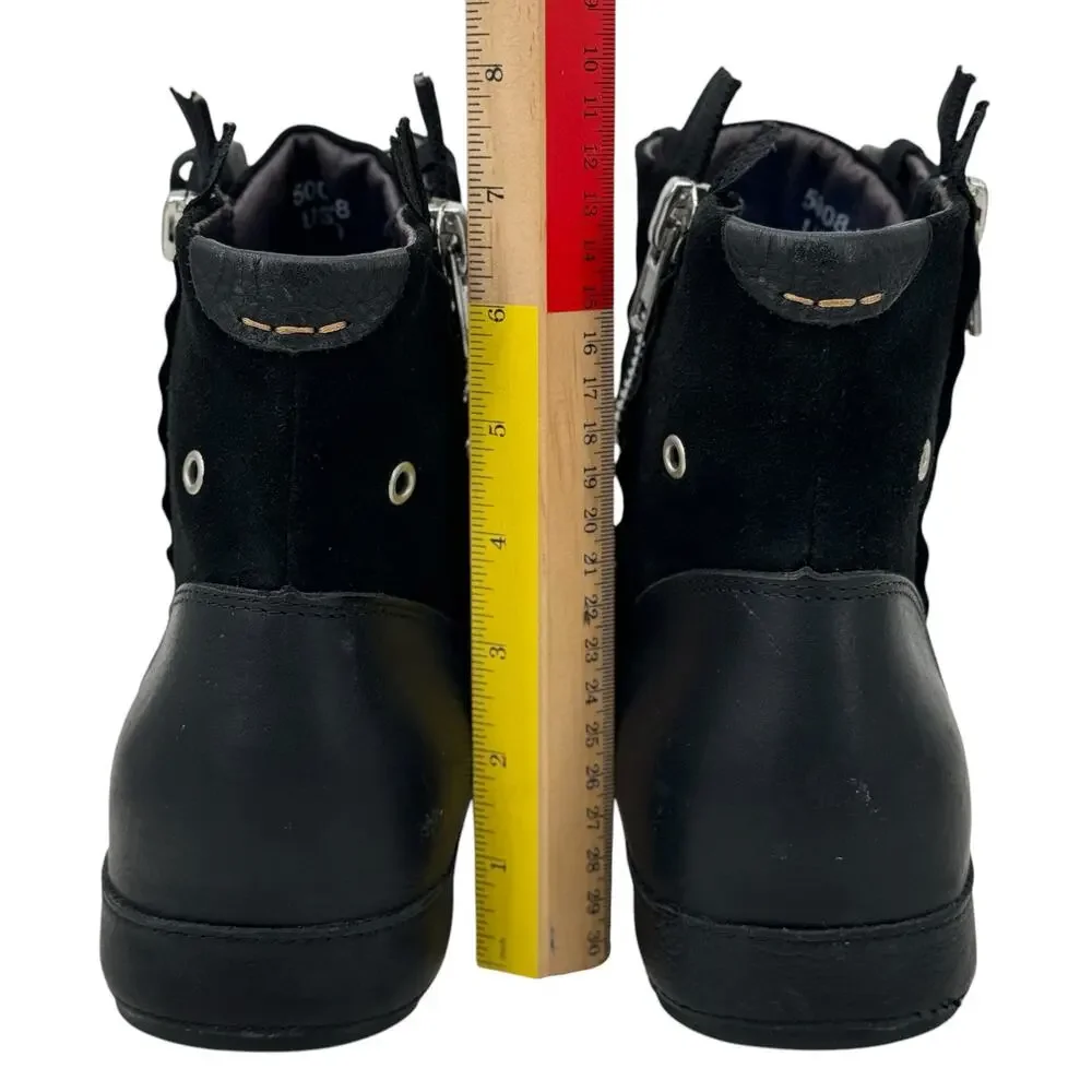 OTTO ZONE Moto Leather Suede Boots Men's 10 Black Streetwear Double Zip Biker
